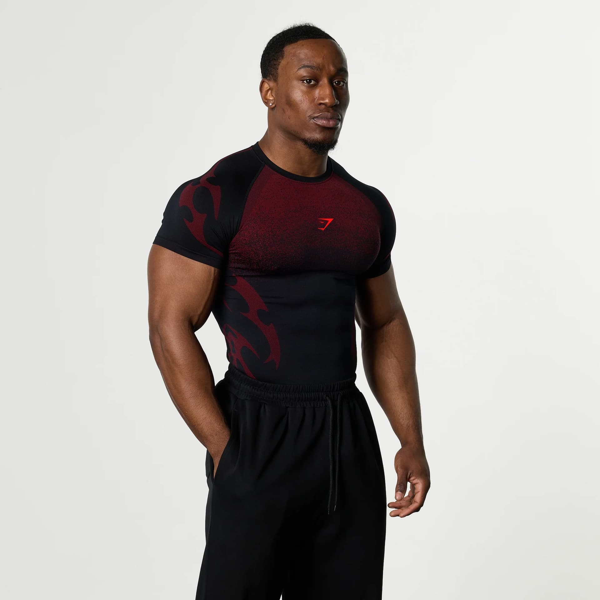 GYMSHARK American Sports Fitness T-Shirt Quick-Dry Breathable Stretch Crew Neck Short Sleeve Tight Men's Training Top