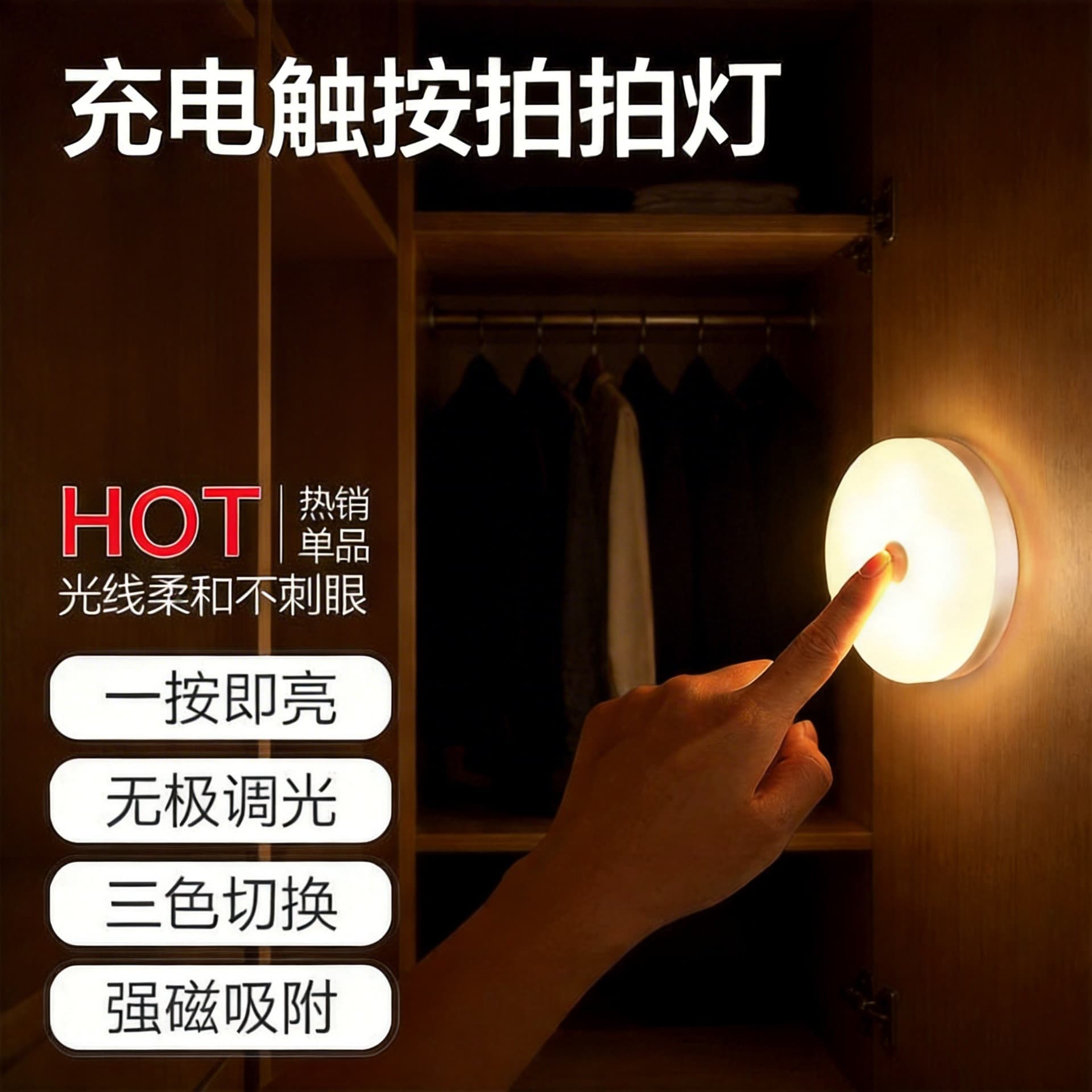 Yuedong 301 Smart Motion Sensor Night Light Magnetic Touch-to-Light 3 Color Modes Modern Minimalist Cross-Border Exclusive