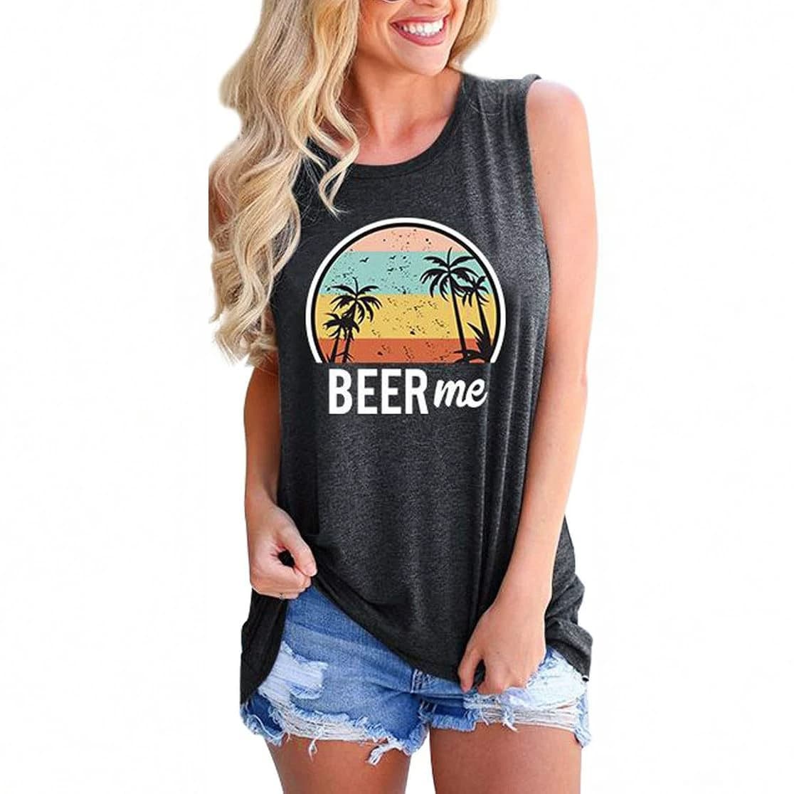 Cross-border American Retro Women's Casual Sleeveless Vest Printed Soft Loose Round Neck Cotton Top