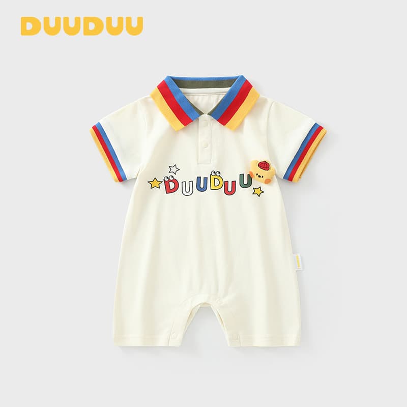 DUUDUU children's clothing baby jumpsuit bag 2026 white POLO crawling suit a type baby clothes summer thin section