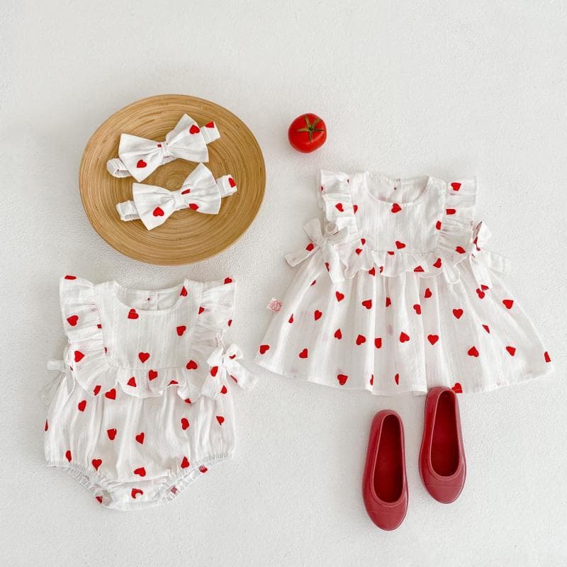 Baby dress, romper, baby girl Korean love bag fart clothes 2024 summer girls new sister wear