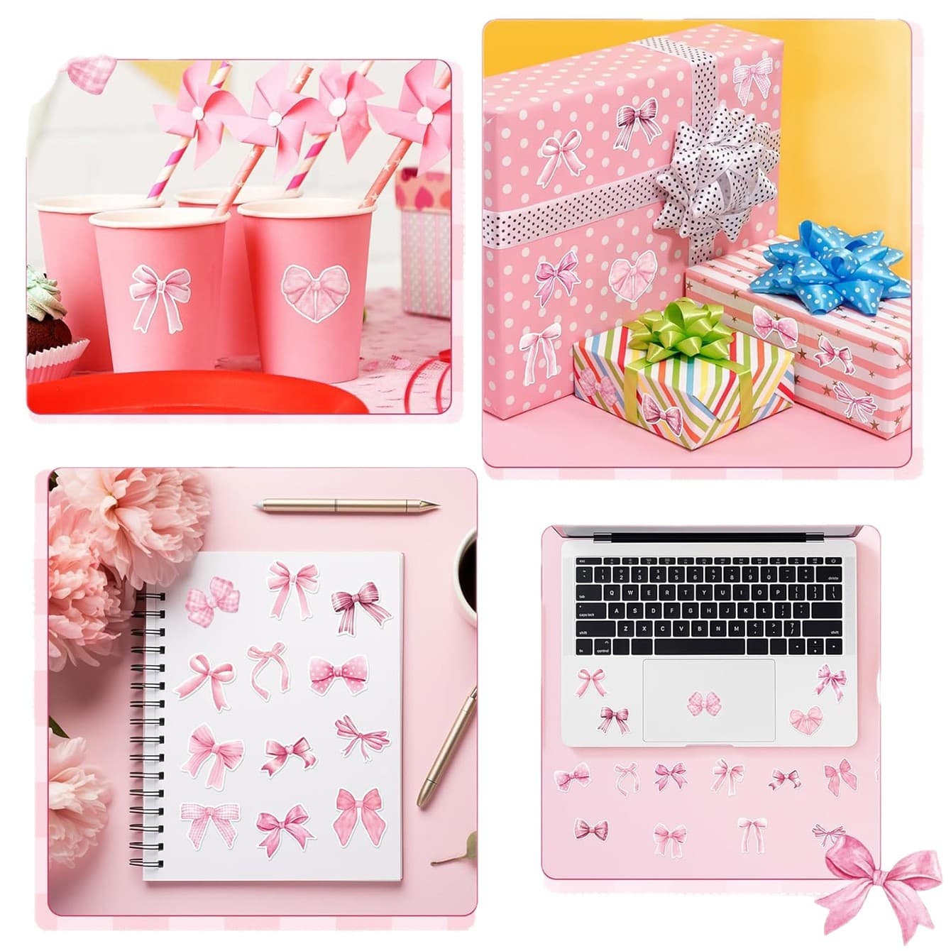 500pcs Cartoon Pink Bow Sealing Stickers Cute Gift Box Blessing Stickers Packaging Decoration Decals