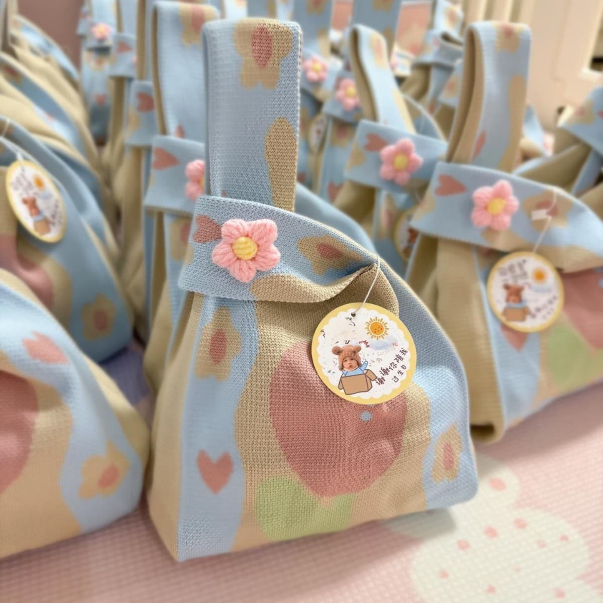100-Day Celebration, First Birthday, Full Month Baby Gift Bag Knitted Bag Candy Bag Cute Baby Birthday Favor Gift Bag