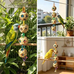 Parrot Chewing Bird Toy Supplies Bamboo Woven Ball Pull Wire Bamboo Basket Bell Toy Cockatiel Budgie Parakeet Bird Cage Accessories