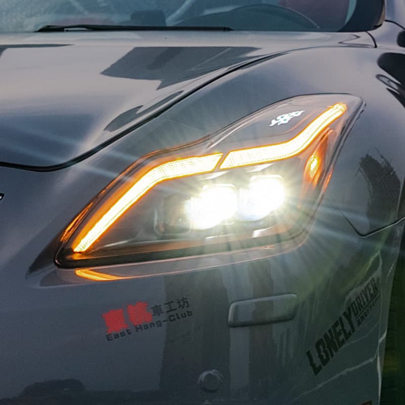For Infiniti G37 Headlight Assembly Modified Flame Daytime Running Light LED Matrix Projector Headlight Flowing Turn Signal
