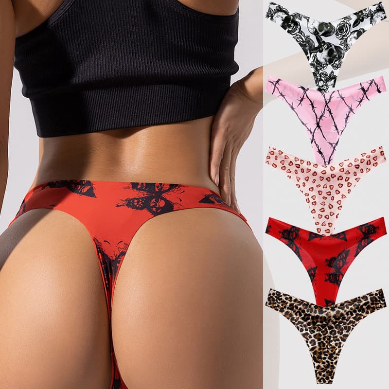Women's Seamless Ice Silk Thong V-Shape Sexy Breathable Plus Size Bikini T-Back Panties for Cross-Border Europe and America