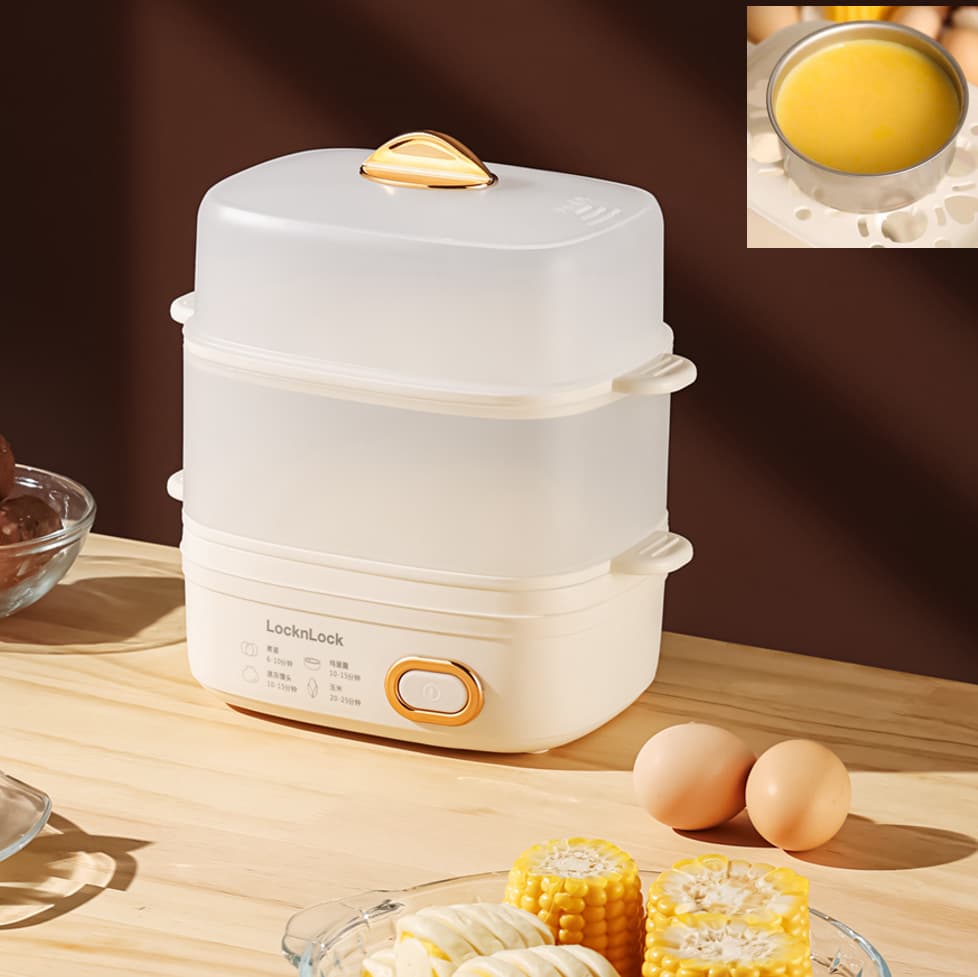 Lock&Lock Egg Cooker EJE3225WHT Breakfast Maker 1.6L Two-Tier Electric Steamer Event Gifts Wholesale
