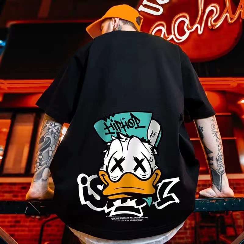 Oversize American Hip-Hop Ins Trendy Funny Cartoon T-Shirt Men Loose Plus Size Big & Tall Short Sleeve