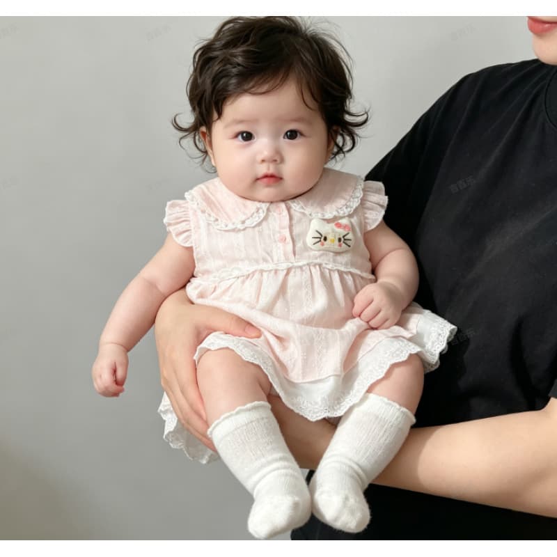 Summer Pink Cute Cat Romper Dress Sleeveless Toddler Dress Baby Girl Clothes Infant Bodysuit