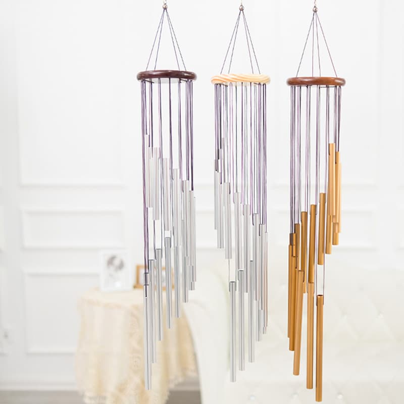 Creative European and American Large Rotating Aluminum Tube Wind Chime Classic Home Decoration Metal Pine Wood Multi-Tube Wind Chime 23-inch 15-Tube