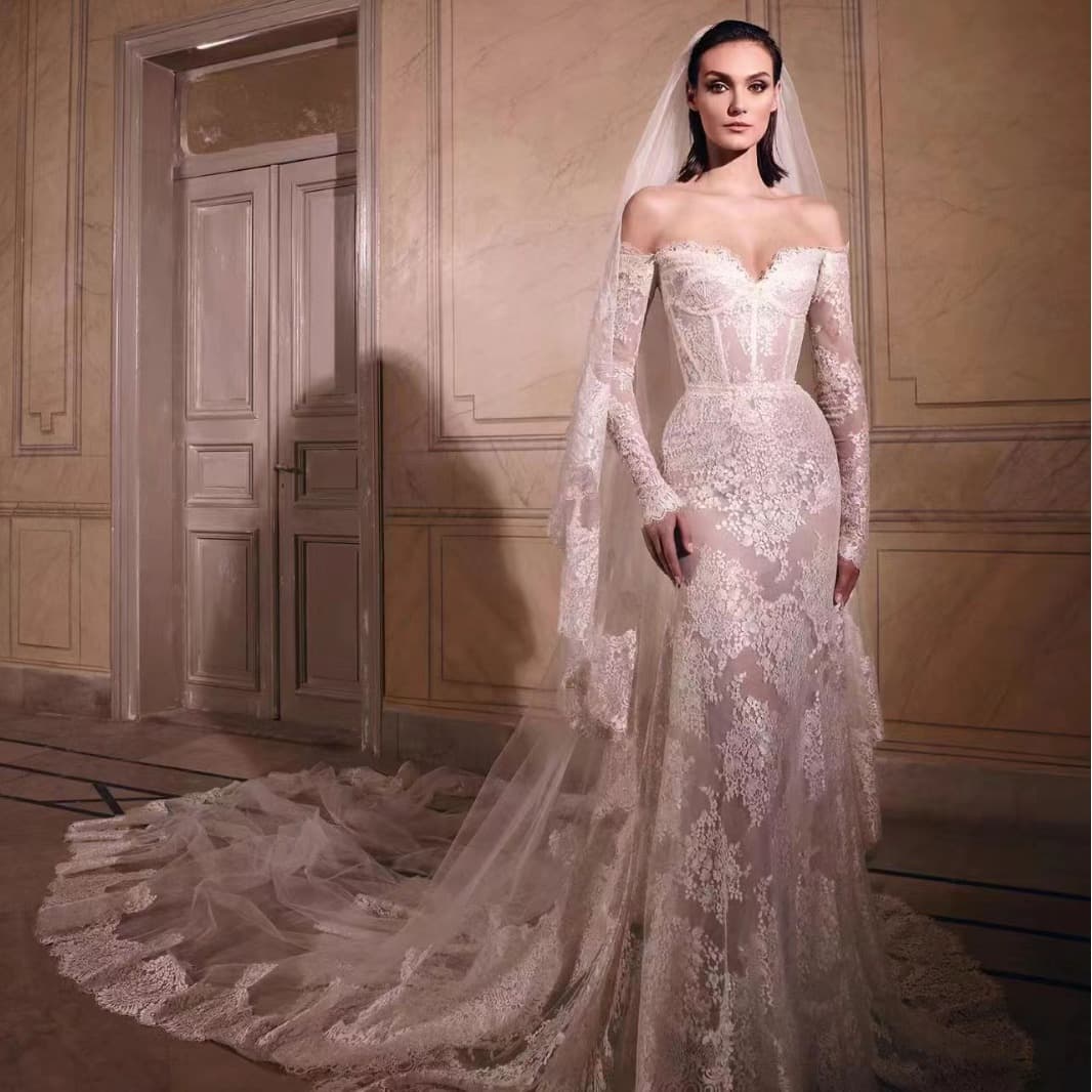 2025 New One-Shoulder Wedding Main Dress Mermaid Fishtail Wedding Gown Bridal Dress Slim Fit Light Wedding Dress Wholesale