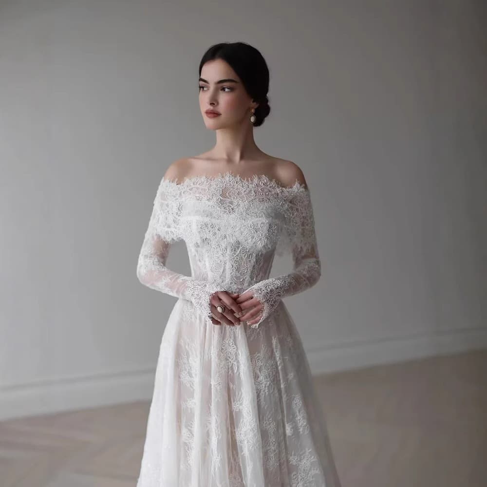 AliExpress Light Wedding Dress One-Shoulder Petite Long Train Wedding Gown Forest Style Going-Away Dress New