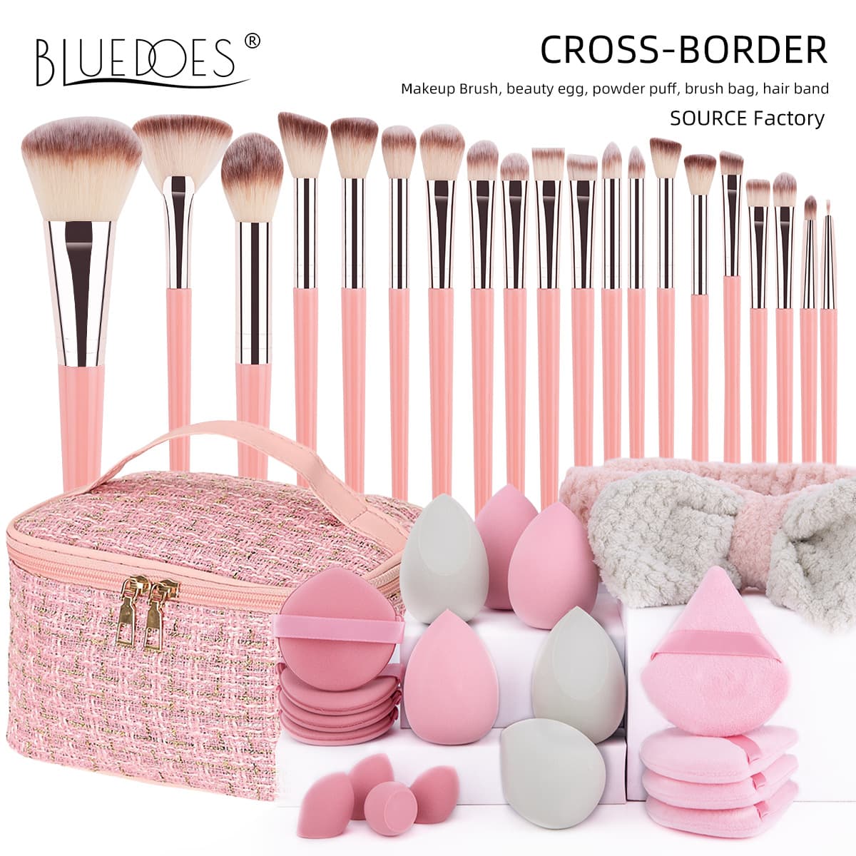 Cross-border 40-piece set of makeup brushes, beauty tools, large combination set, eye shadow brush, cosmetic bag, powder puff, temu delivery