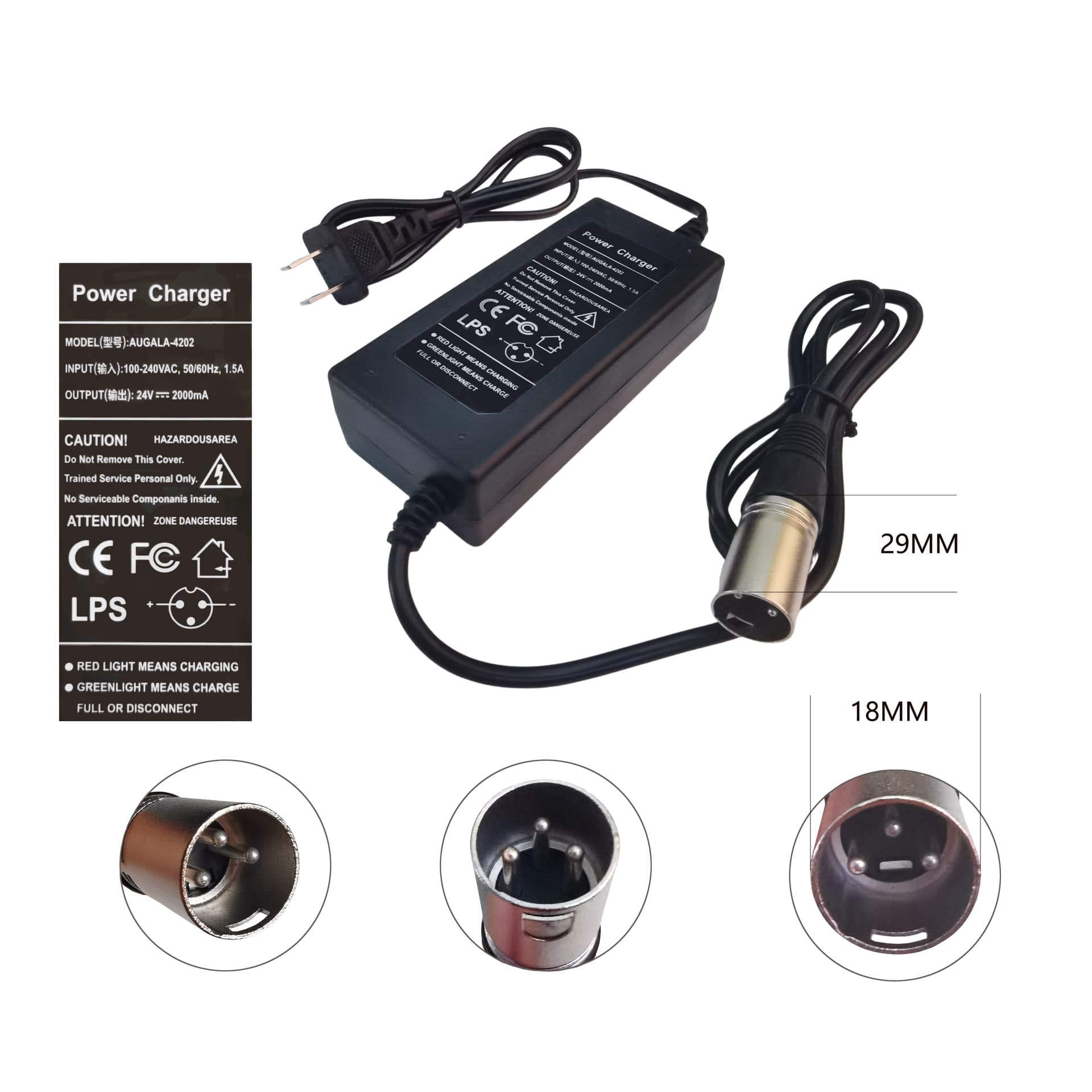 Adapter Charger Canon Head 3-pin 18mm 24v 42v 54.6v For Electric Vehicles