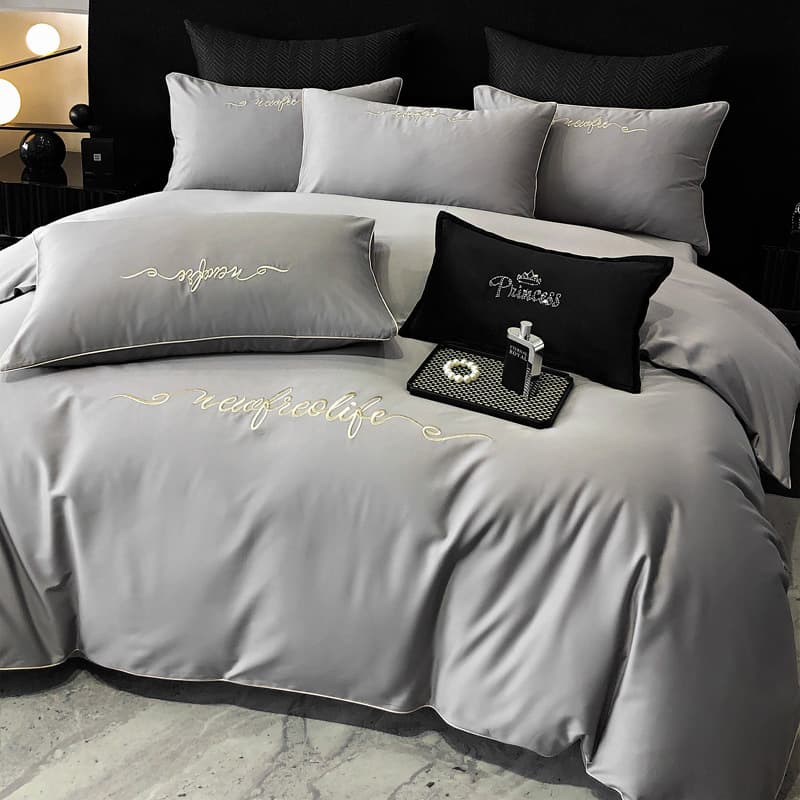 Premium 4-Piece Set Pure Cotton Long-Staple Cotton Light Luxury Bed Sheet, Duvet Cover, Fitted Sheet, Bedding 3-Piece Set for Men Business