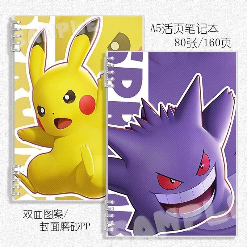 Pokemon Pikachu Gengar Student Loose-Leaf Notebook A5 Lined Detachable Cartoon Pokemon Notepad