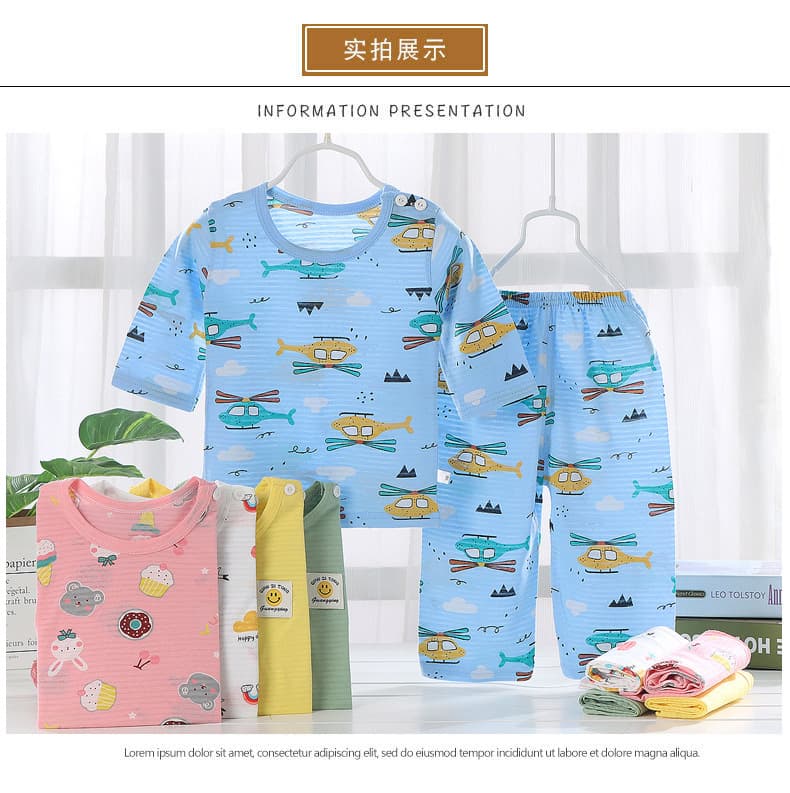 Children's Cotton Homewear Short-Sleeve Set, Breathable Pajamas for Boys, Thin Summer Air Conditioning Wear, Cartoon Patterns for Girls