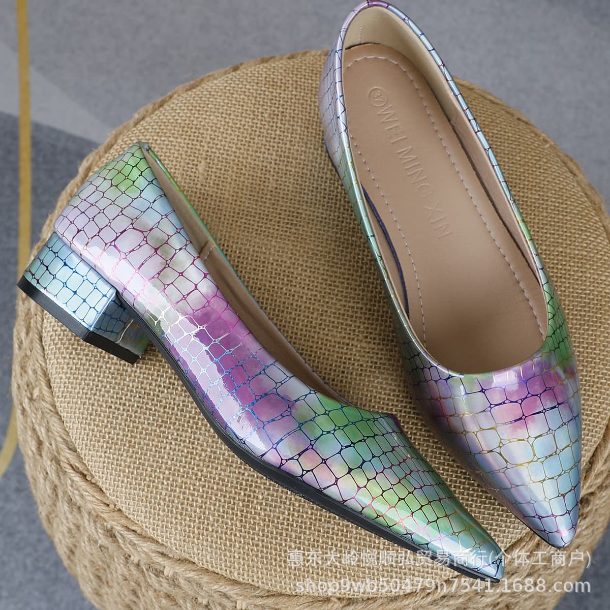 Women's Shallow Single Shoes Color Gradient Pointed Low Heel Chunky Heel Shoes Foreign Trade Cross-border Commuter Casual Women's Shoes Wholesale