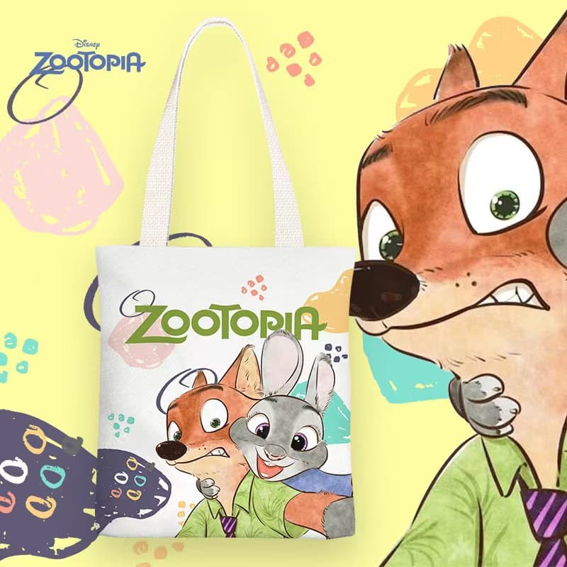 Zootopia Cartoon Cute Canvas Tote Bag for Kids, Single Shoulder Bag for Elementary and Middle School Students, School Bag and Handbag