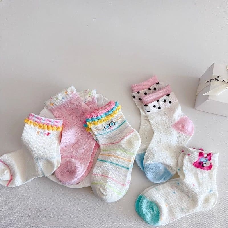 Children's Socks Spring Summer Thin Mesh Socks Girls Korean Style Cute Cartoon Lace Socks Baby Girls Breathable Ankle Socks