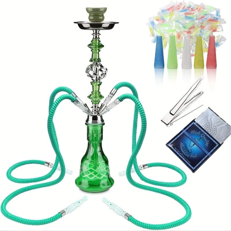 In Stock, Cross-Border Ecommerce Best-Selling Medium Hookah Set with 4 Hoses, Mouthpieces, and Foil, Dual-Hose Hookah