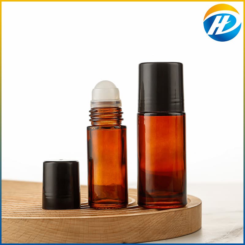 Large 30ml 50ml Rollerball Bottles for Massage Tea Colored Light Resistant Glass Essential Oil Filling Bottles with Plastic Caps