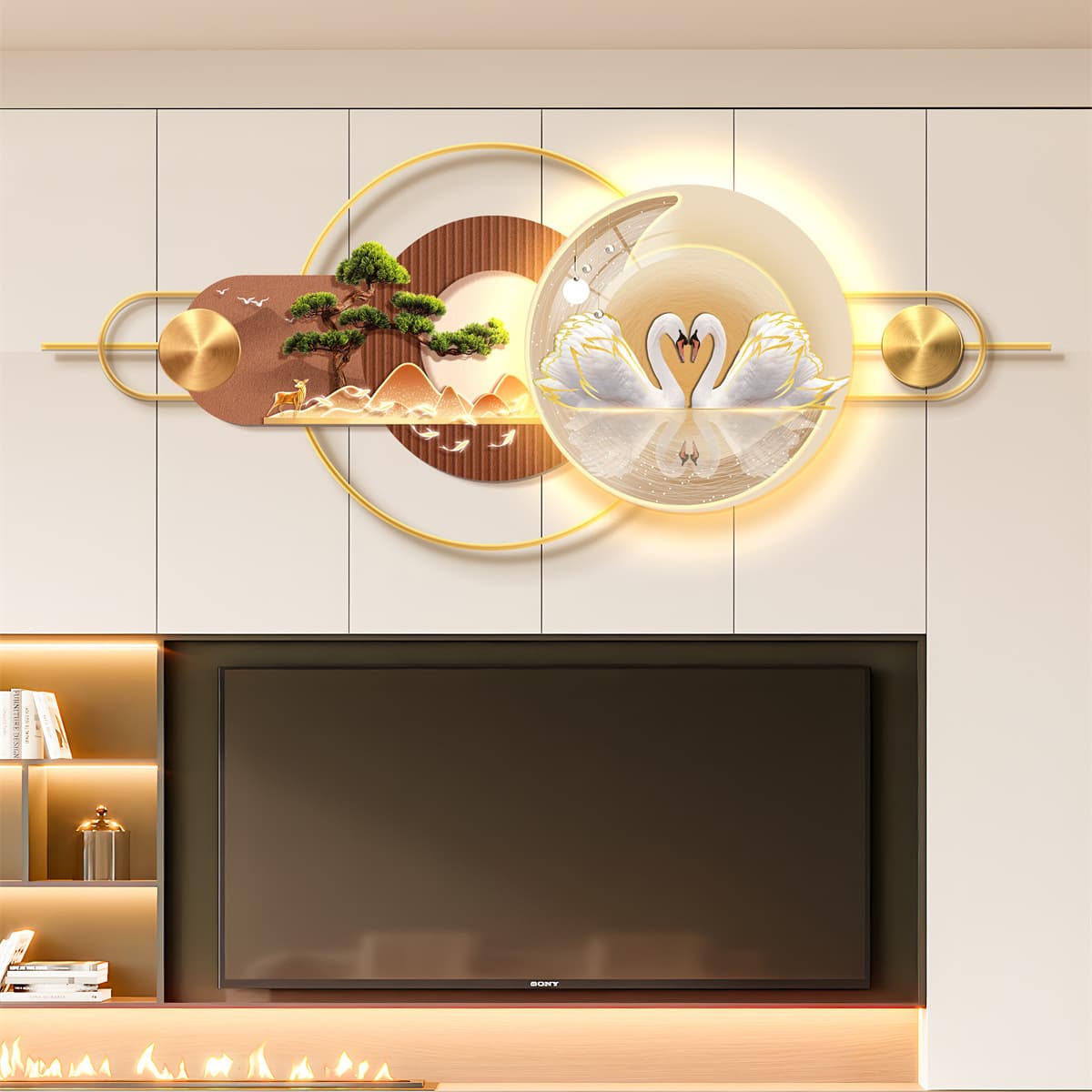 TV Background Wall 3D Mural Decor, Premium Living Room and Bedroom Wall Art with Aluminum Alloy Combination Hanging