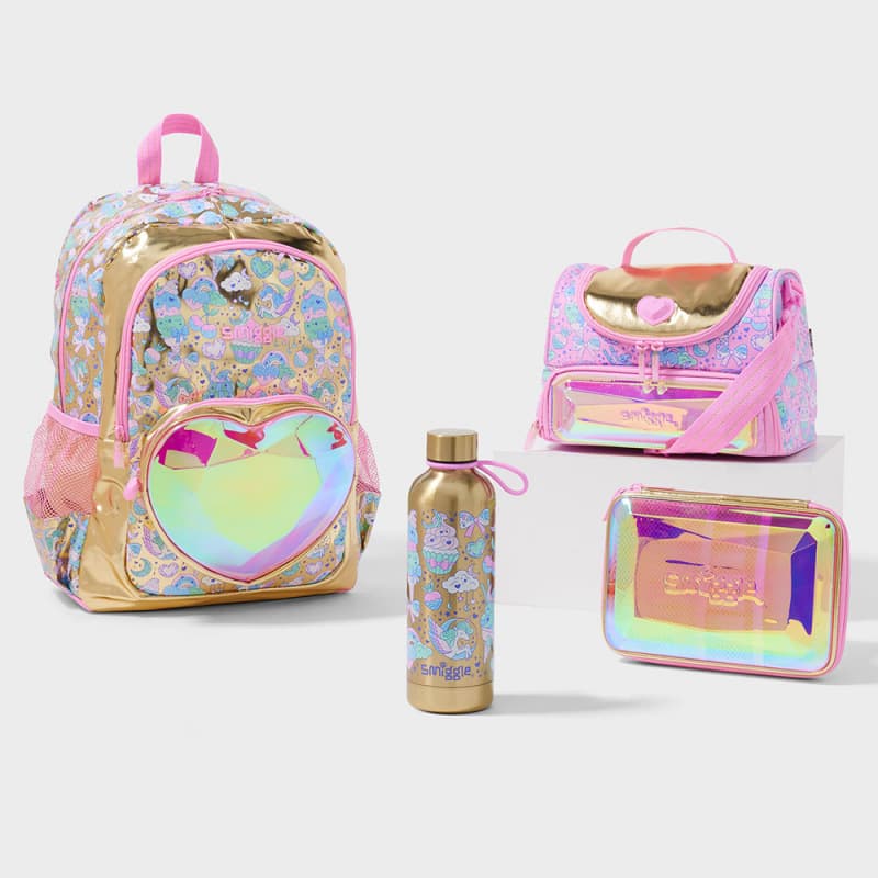 Australian Smiggle Backpack Heart Double Shoulder Bag Primary School Girls Cute Backpack Gift Lunch Bag
