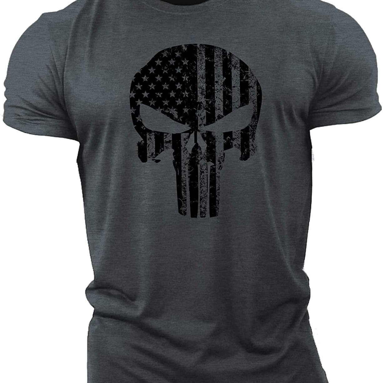 Men's Fitness Short Sleeve T-Shirt Cotton Gym Skull Head Print Casual Loose Fit Summer Autumn Spring Breathable Moisture Wicking UV Protection