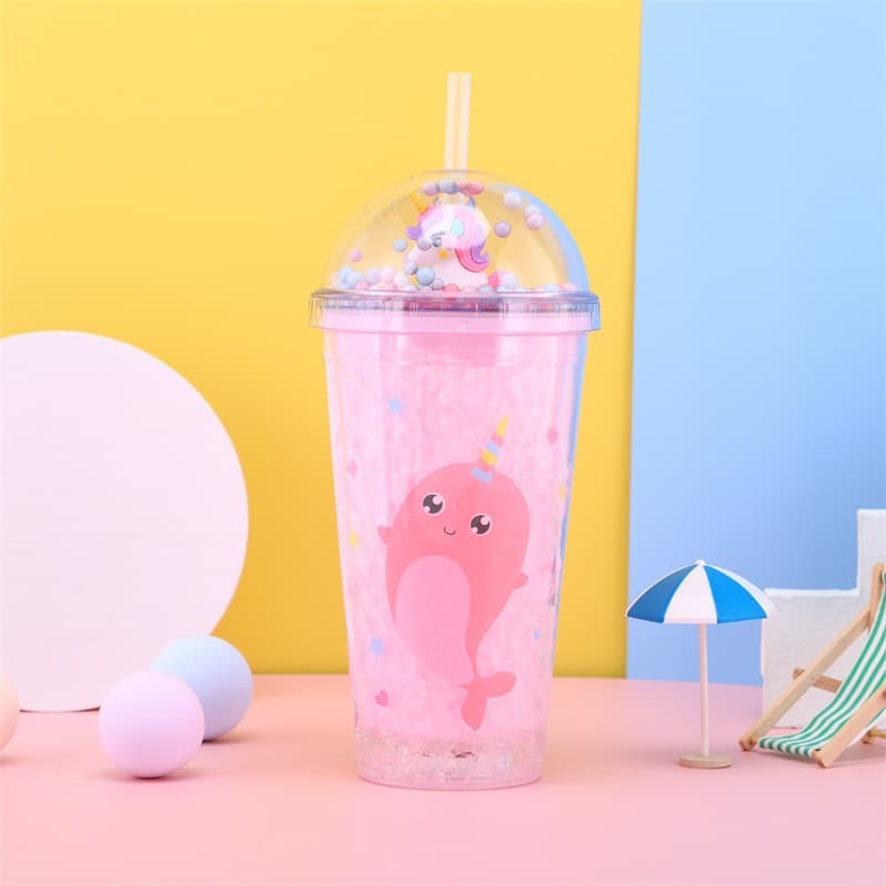 Summer Ice Crush Cup Creative Cartoon Cute Narwhal Plastic Cup Student Portable Casual Cup Trendy Straw Cup