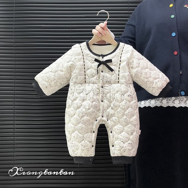 Thickened Cotton Fleece Lined Baby Romper Winter Clothes for Girls Newborn Princess Style One Year Old Birthday Outfit Korean Style