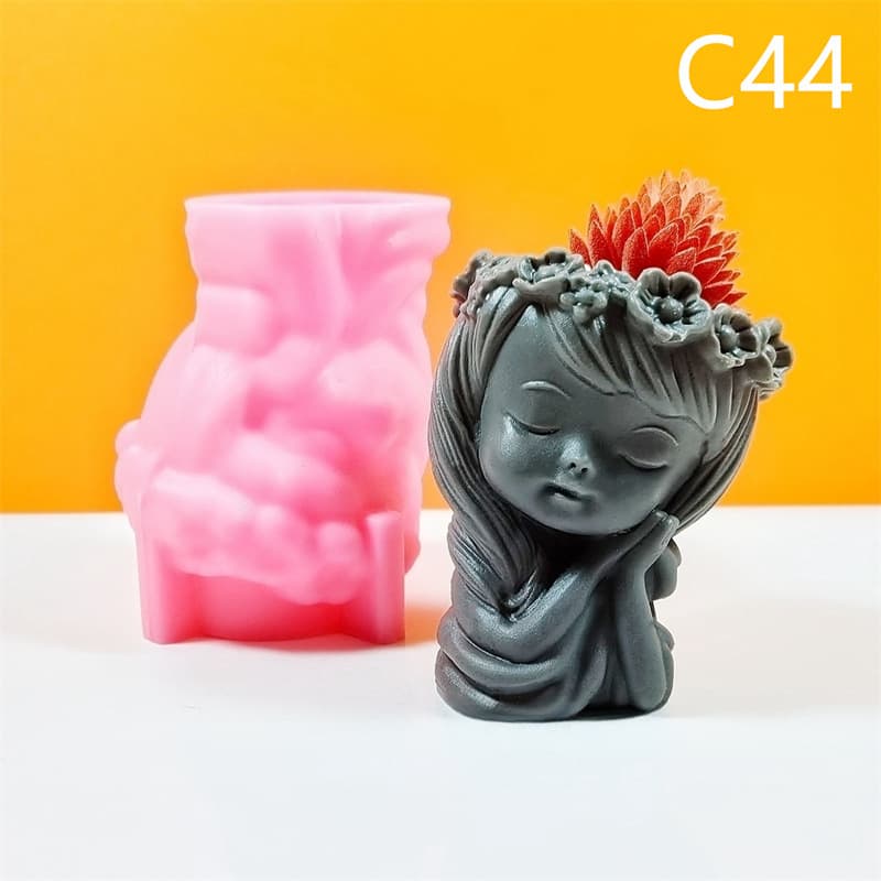 Cartoon Wreath Girl Silicone Mold for Succulent Planters, Aromatherapy Candles, and Plaster Decorative Ornaments C44