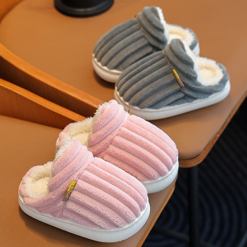 Children's Cotton Slippers Winter Boys Girls Baby Fuzzy Slippers Indoor Wrap Warm Fleece Anti-slip Family Slippers