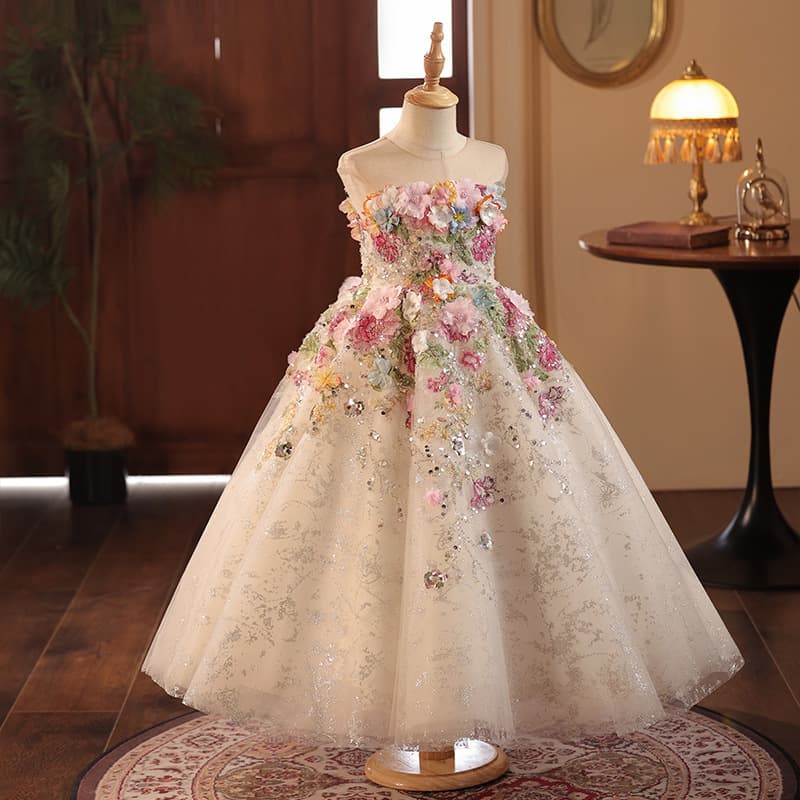 Girls' Dress French Style Floral Little Host Runway Performance Piano Performance Dress Birthday Flower Girl Princess Dress Wholesale