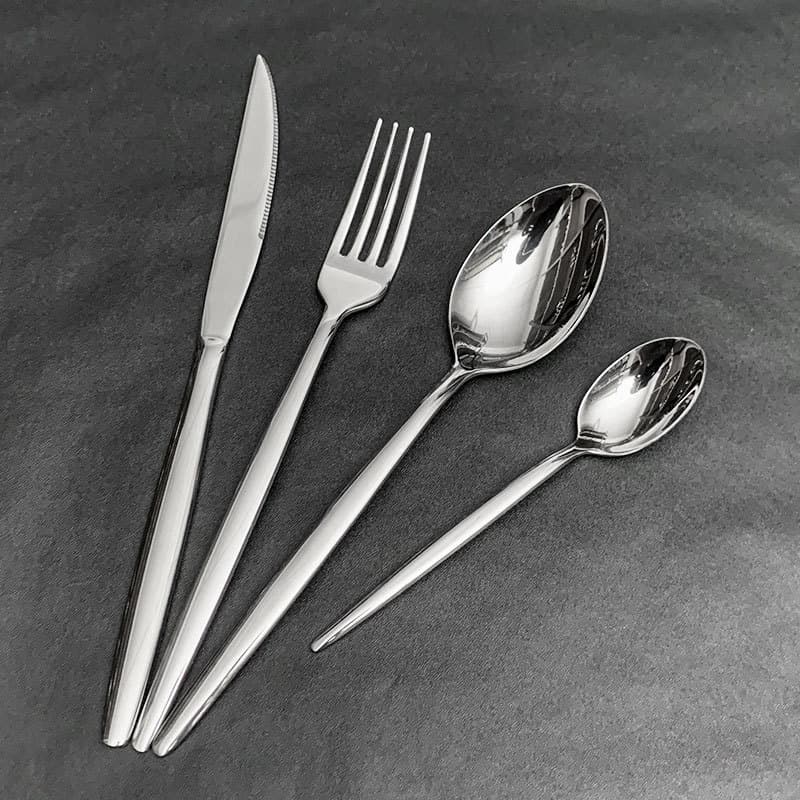 Thickened Stainless Steel Pointed Handle Knife, Fork, Spoon Set for Hotel, Restaurant, Steakhouse - 4-Piece Set