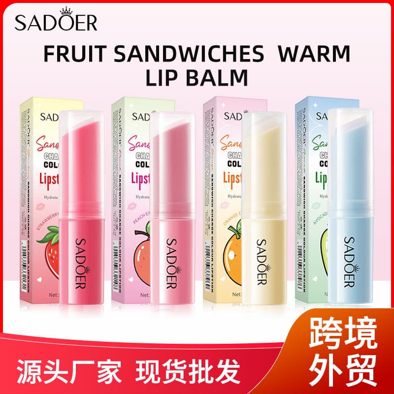 SADOER Strawberry Sandwich Lip Balm - Moisturizing, Color-Changing Lip Care for Autumn and Winter - Cross-border Export