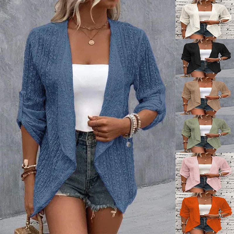 2023 Autumn and Winter European and American Amazon Temu Independent Station Cross-Border New Women's Pure Color Casual Cardigan Sleeves Mid-Button