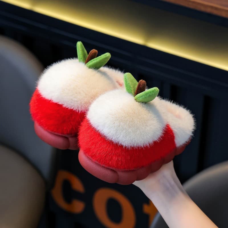 Children's Cotton Slippers Simple Apple Autumn/Winter New Boys/Girls Thickened Home Indoor Non-Slip Korean Style Baby Cotton Shoes
