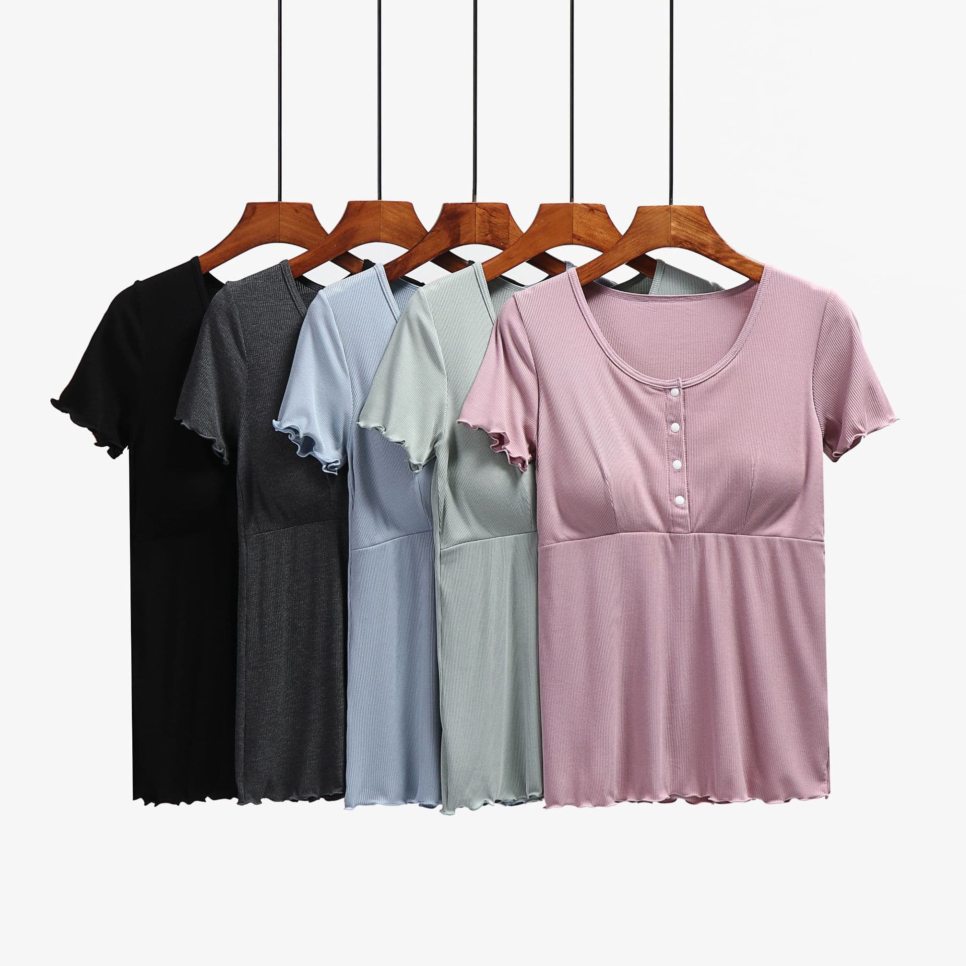 Wholesale Maternity Postpartum Button Nursing Short Sleeve Thin Breastfeeding Top Summer