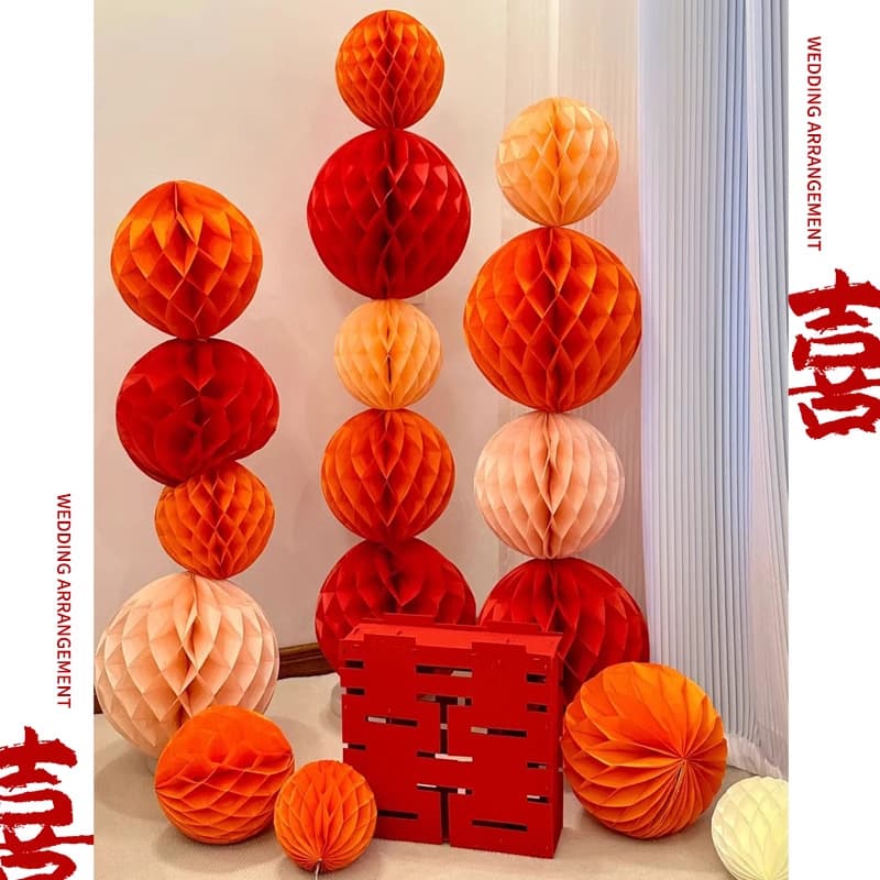 Honeycomb ball happy word lantern wedding room decoration set rural yard wedding decoration wedding man and woman new room