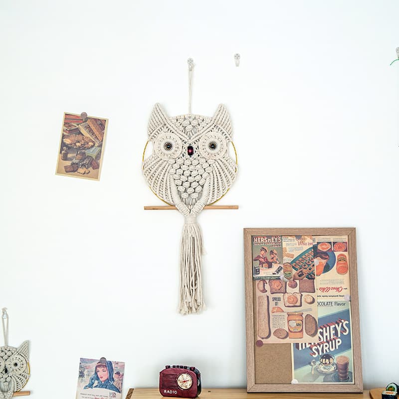 Bohemian Style Decorative Cat Owl Wall Hanging Handmade Knitted Lace Wall Tapestry Home Decor