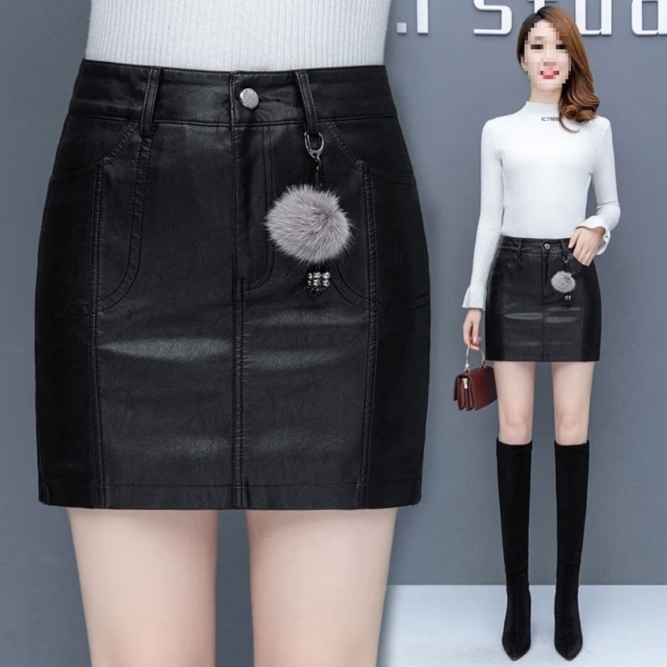 Plus Size Leather Skirt Women Autumn Winter New Midi Skirt Fashion Slimming High-Waisted Bodycon Pencil Skirt
