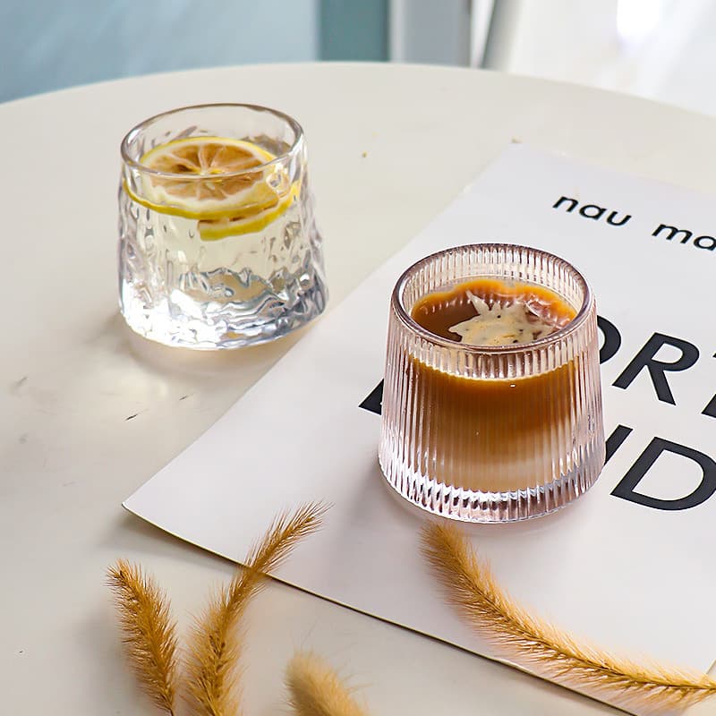 Nordic Ins Glass Cup Vintage Embossed Latte Cup Coffee Glass Cup Beverage Cup Tumbler Wine Glass