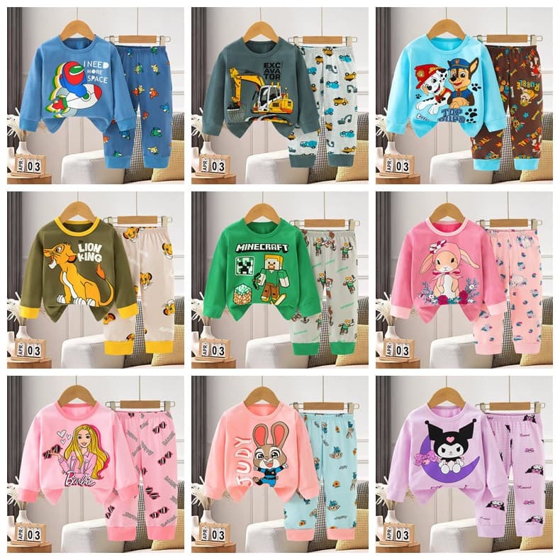 Kid's Pajamas 2026 Children's Sleepwear Casual Autumn Korean Style Long Sleeve Top and Pants Home Wear