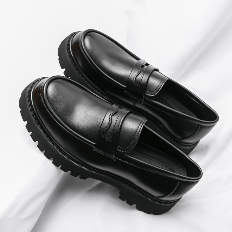 2025 Spring New Business Men's Shoes Fashion Open-Mouth Slip-On Leather Shoes Versatile Thick-Soled Black Casual Shoes for Men