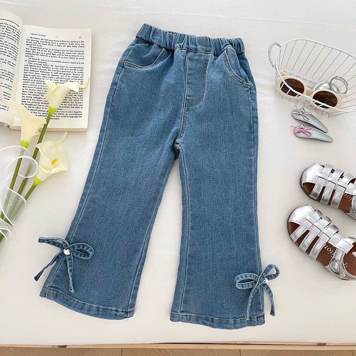 [Clearance] New Girls' Jeans, Fashionable Bow Denim Flared Pants, Trendy Kids' Long Pants