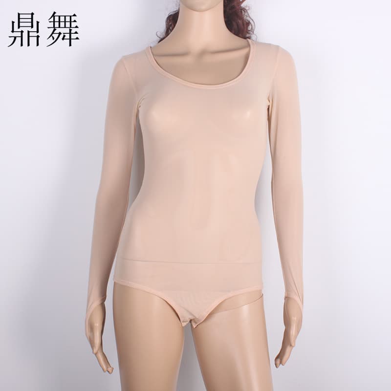 Belly Dance Top Women's Oriental Dance Performance Costume Base Layer Long Sleeve Mesh Top with Buttons