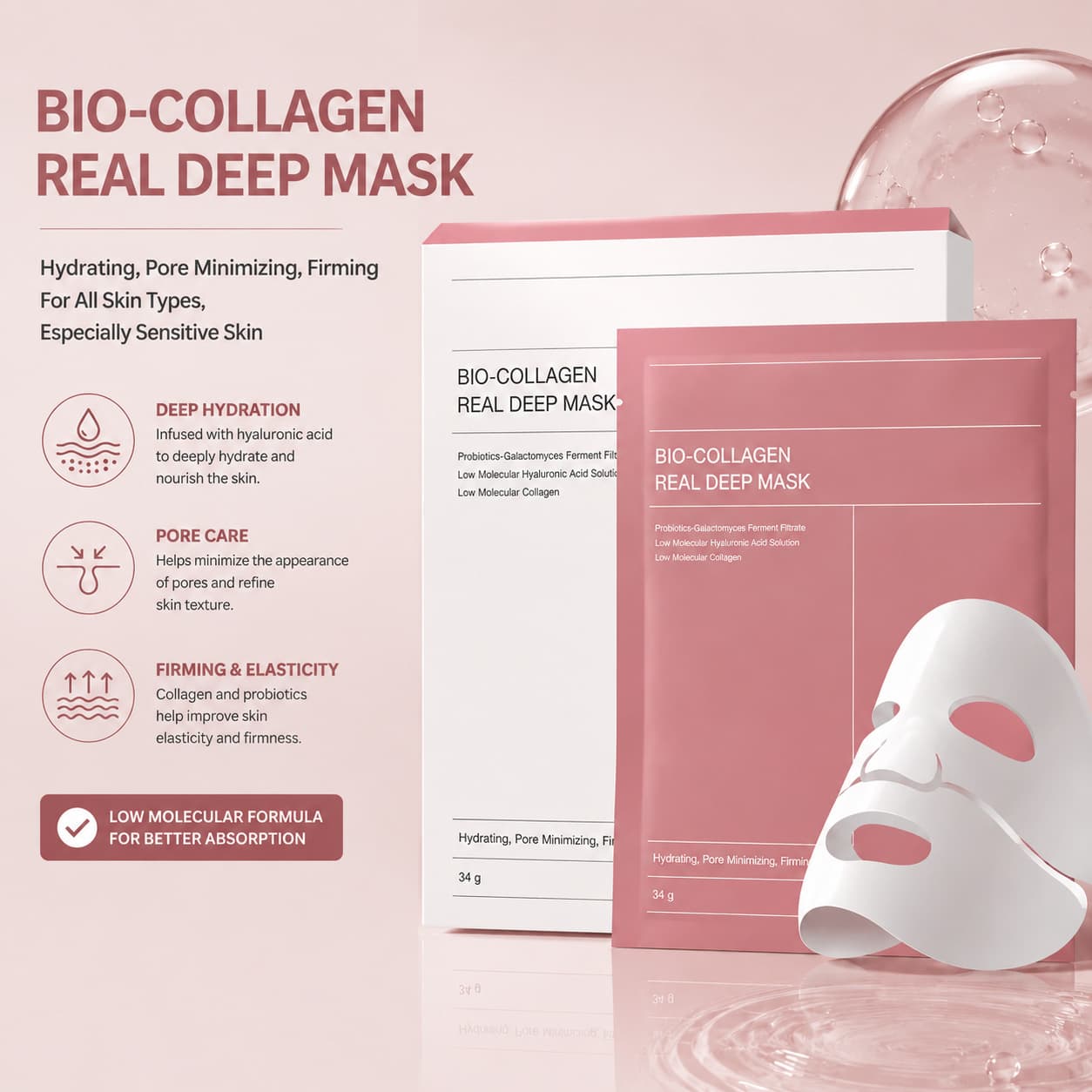 Cross-border BIO-COLLAGEN Bio-Collagen Mask Whitening & Brightening Split-Type Facial Mask, Softening Skin