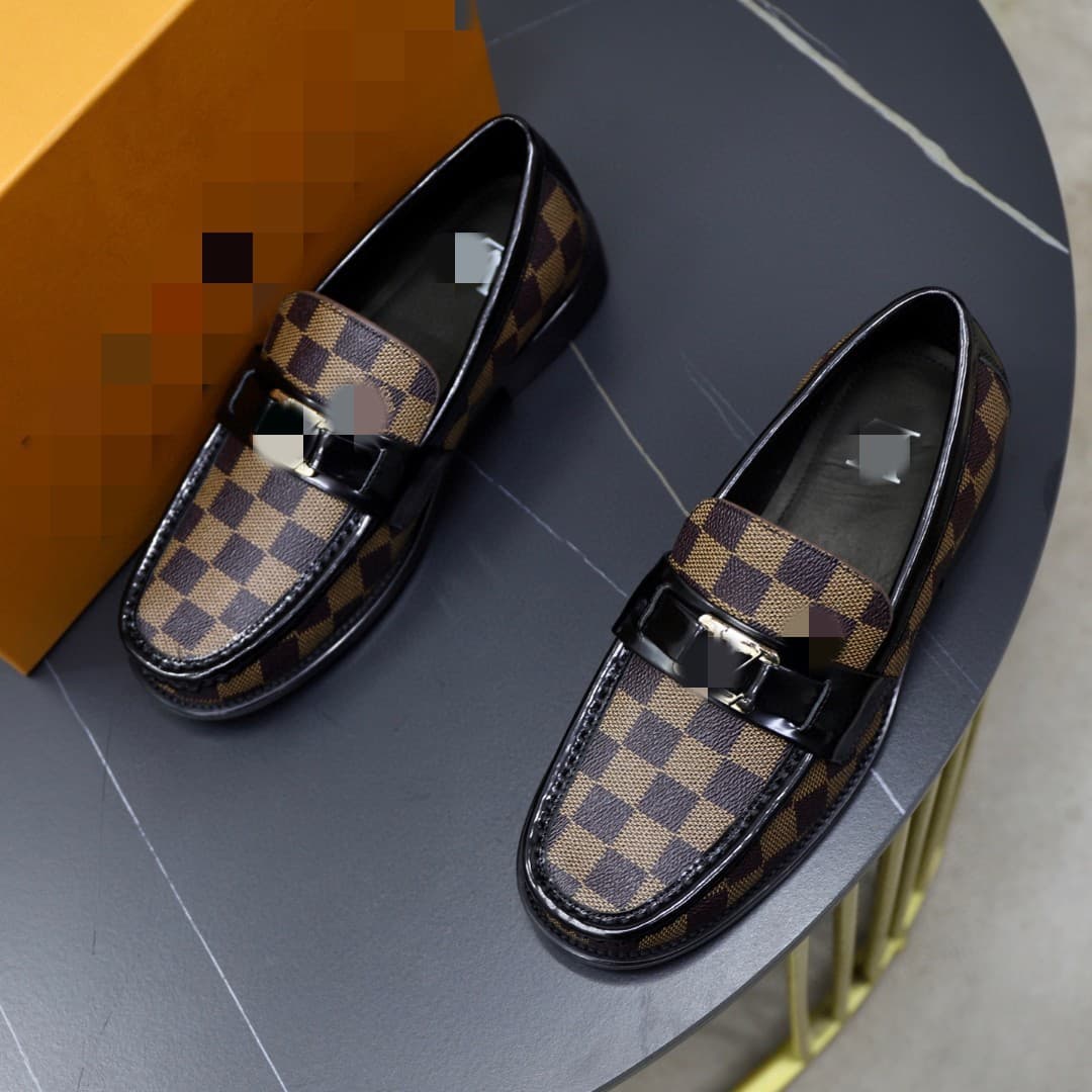 Cross-border Big Size Men's Loafers Slip-on Plaid Casual Shoes Driving Shoes Business Formal Leather Shoes