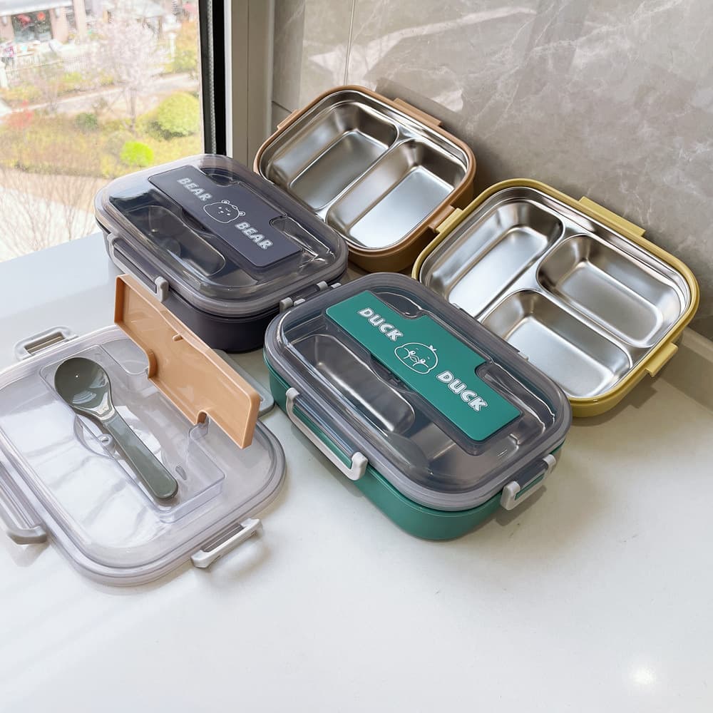 Three-Compartment Stainless Steel Lunch Box with Cutlery, Heatable and Insulated Student Lunch Box, Japanese Style, Drop Shipping